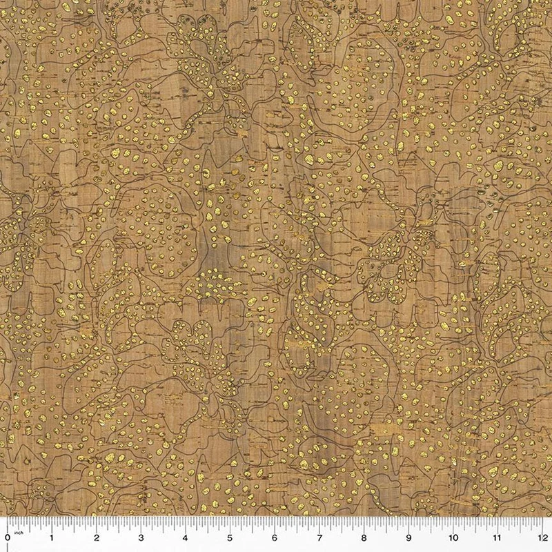 Windham, Natural Cork with Gold Metallic, Floral Pattern