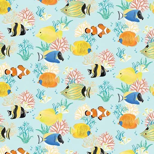Benartex, Santas Vacation, Tropical Fish, Aqua