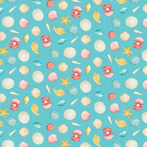 Benartex, Beach Retreat, Seashell Paradise, Turquoise