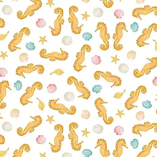 Benartex, Santas Vacation,Seahorses & Seashells, White