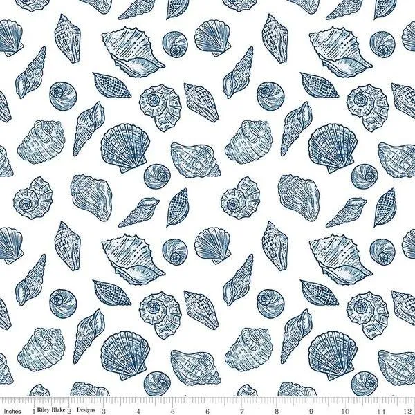 Riley Blake, Ocean Oasis, Seashells, White