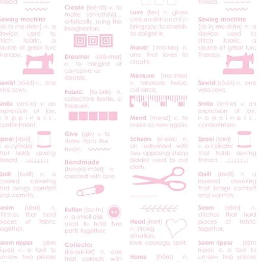 Benartex, Sewing words in Pink on White