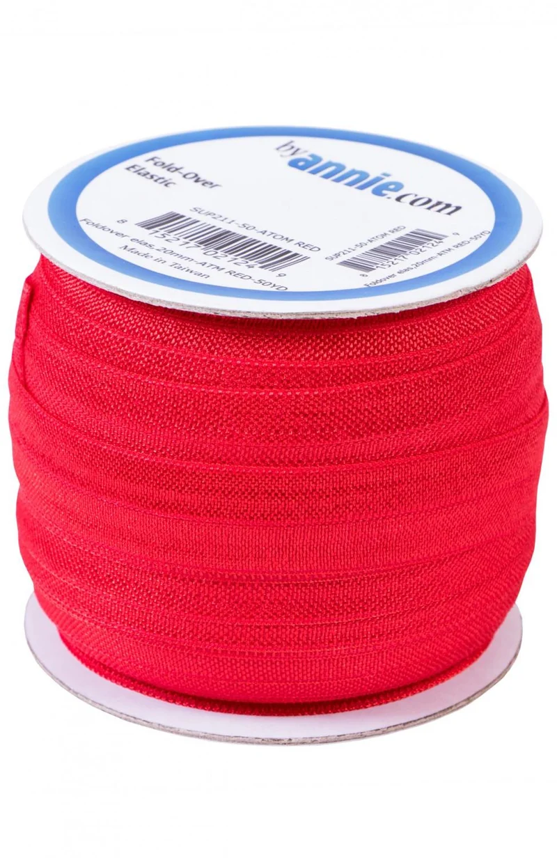 Fold-over Elastic by the yard, Atom Red