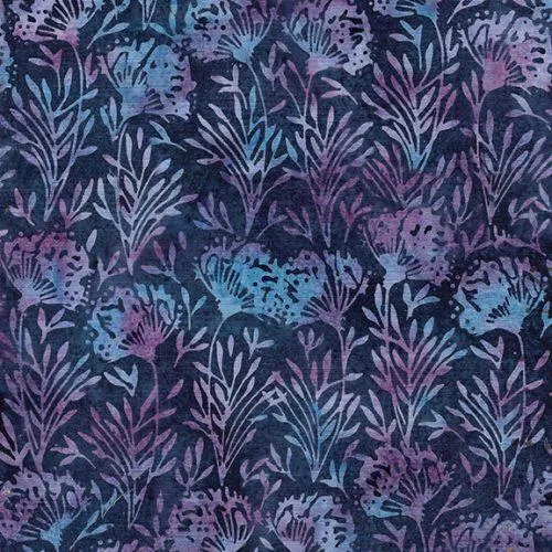 English Lavender Batiks, Flower with Leaves, Blue Denim