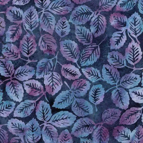 English Lavender Batiks, Leaves, Blue Denim
