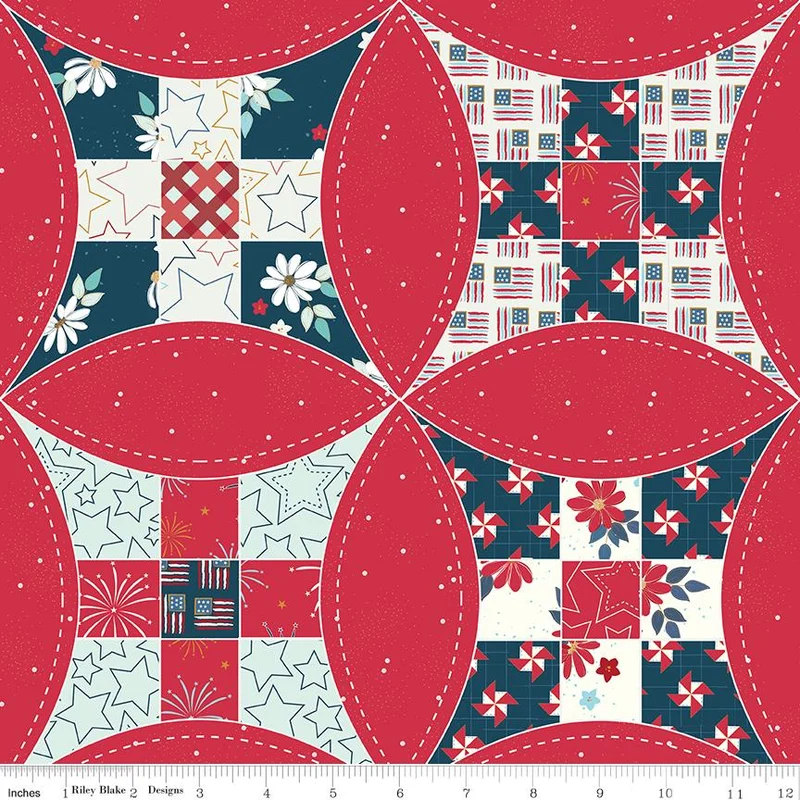 Riley Blake, Sweet Freedom, Wide Backing, Red