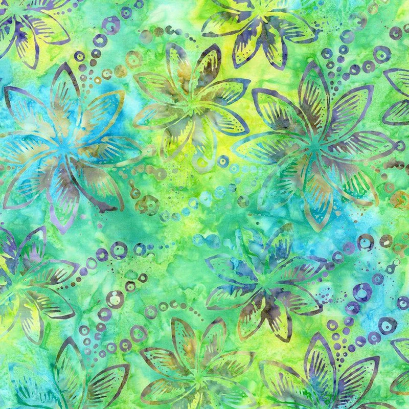 Tonga Batik, Pearled Florals, Lime